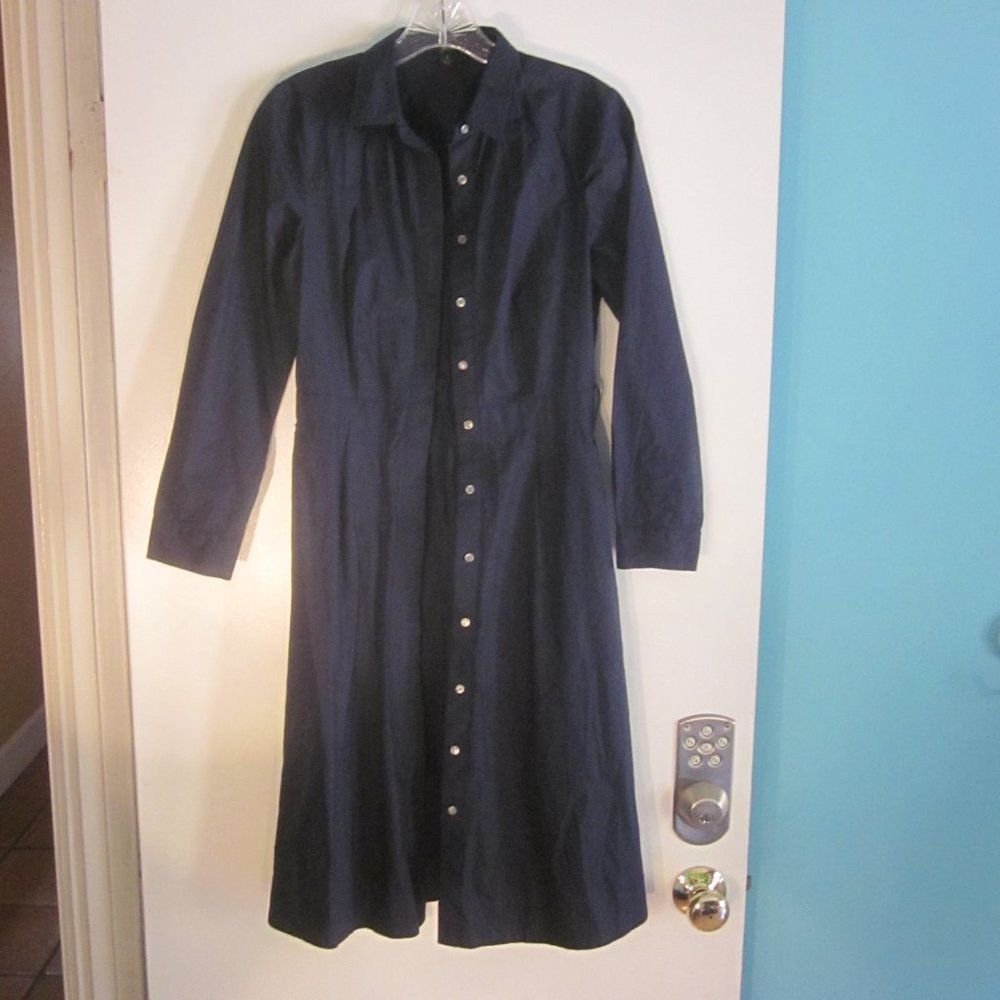 J.Crew Womens Size 2 Long Sleeve Navy Cotton Midi Button Front Collared Dress
